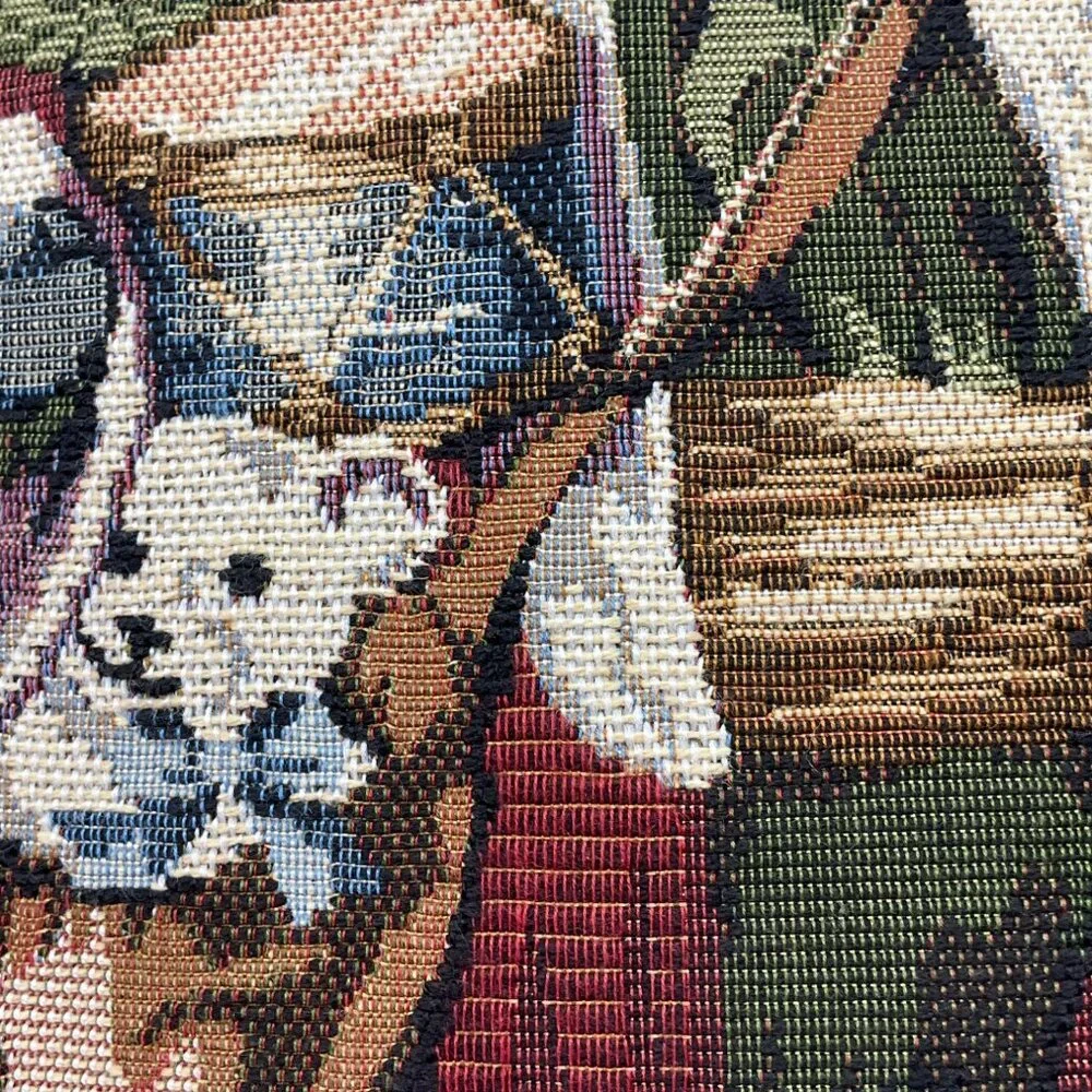 Vintage Christmas Santa Claus Black Tapestry Needlepoint Throw Pillow Green Back